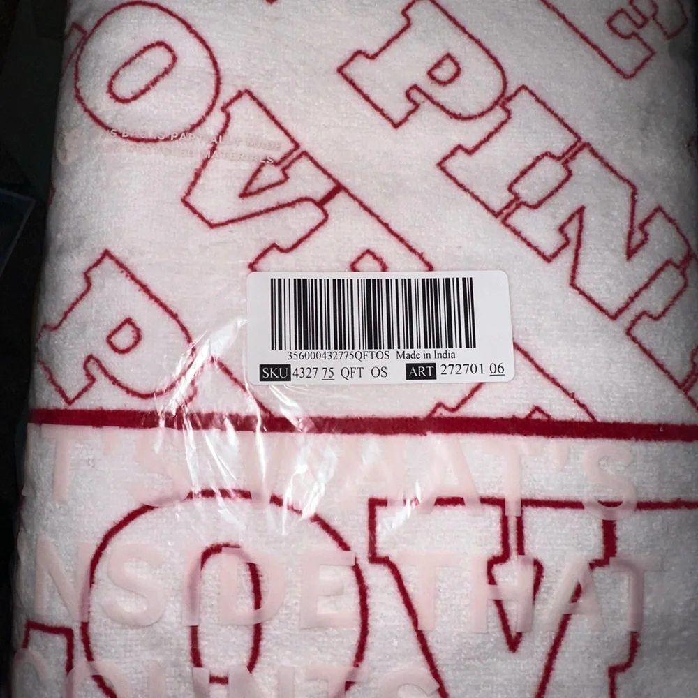PINK Victoria's Secret White Towel with Red Logo Print